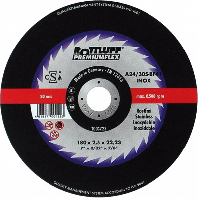 Отрезной диск по нержавеющей стали Rottluff Premiumflex A24/30S-BF INOX 115х2,5х22,23 тип 41 фото