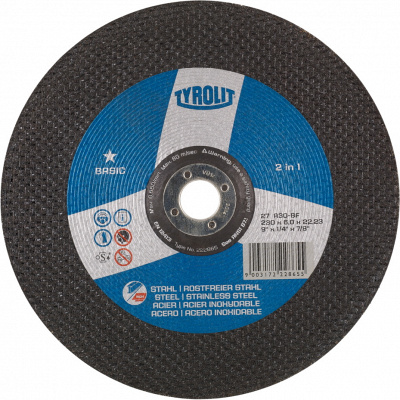 Шлифовальный диск для ручных машин Tyrolit Basic A30-BF 230х8х22,23 тип 27 фото