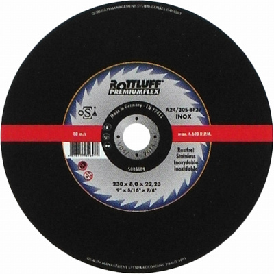 Твердый шлифовальный диск по нержавеющей стали Rottluff Premiumflex A24/30S-BF27 INOX 230х6,4х22,23 тип 27 фото
