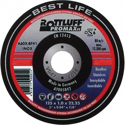Отрезной диск по нержавеющей стали (увеличенный срок службы) Rottluff Promax A60X-BF INOX BEST LIFE 115х0,8х22,23 тип 42 фото