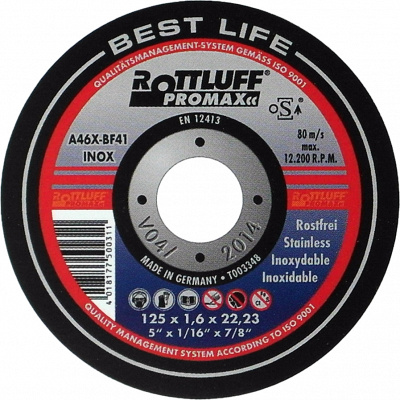 Отрезной диск по нержавеющей стали (увеличенный срок службы) Rottluff Promax A46X-BF INOX BEST LIFE 125х1,6х22,23 тип 41 фото